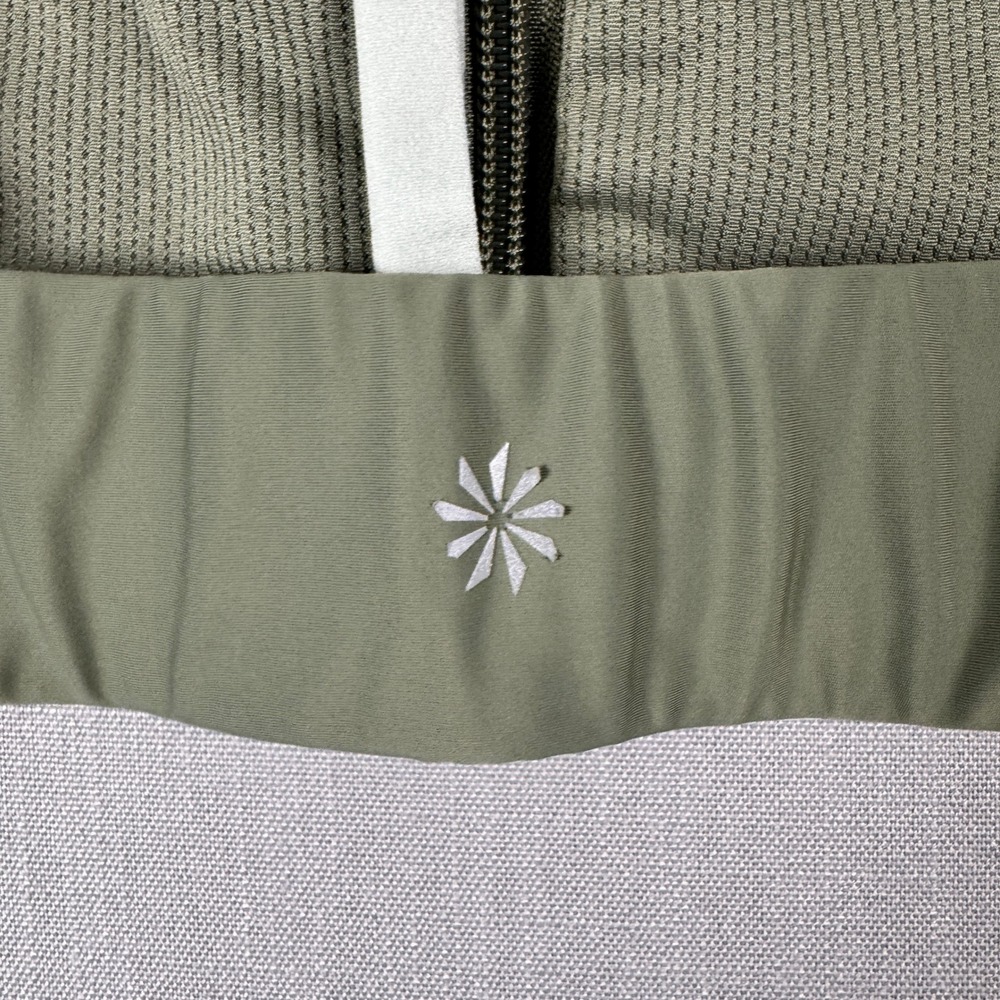 Athleta Sports Bra Women Medium Green Front Zip Racerback Cutout Activewear - Picture 6 of 8